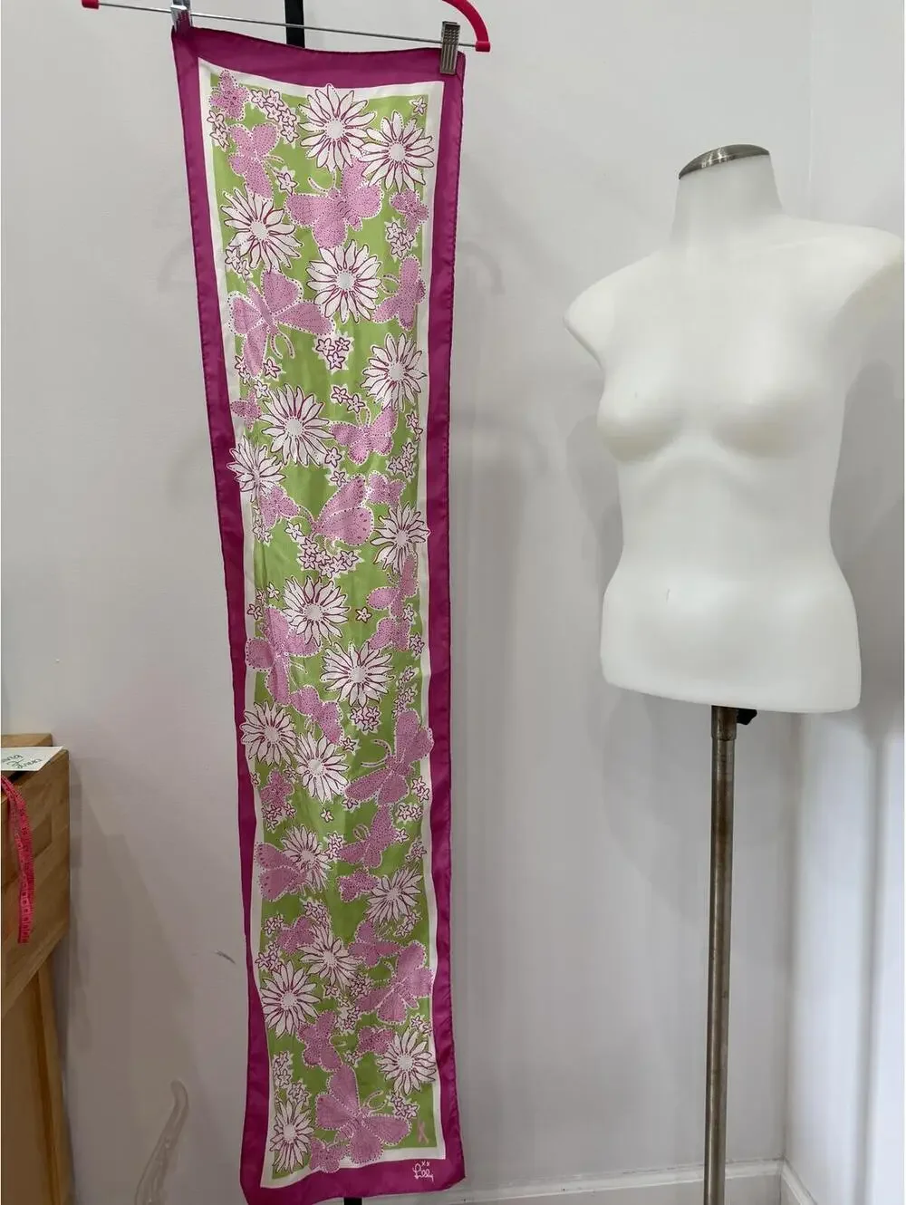 Lilly Pulitzer Breast Cancer Floral and Butterfly Patterned Silk Scarf